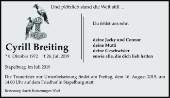 Traueranzeige von Cyrill Breiting  von Magdeburger Volksstimme