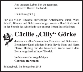 Traueranzeige von Cäcilie 