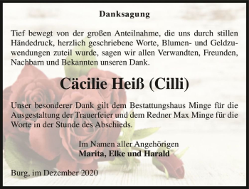 Traueranzeige von Cäcilie Heiß 