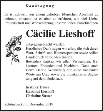 Traueranzeige von Cäcilie Lieshoff  von Magdeburger Volksstimme