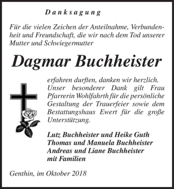 Traueranzeige von Dagmar Buchheister  von Magdeburger Volksstimme