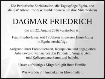 Traueranzeige von Dagmar Friedrich  von Magdeburger Volksstimme