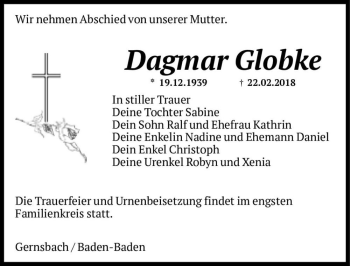 Traueranzeige von Dagmar Globke  von Magdeburger Volksstimme