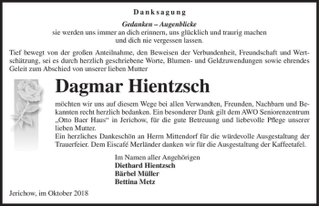 Traueranzeige von Dagmar Hientzsch  von Magdeburger Volksstimme