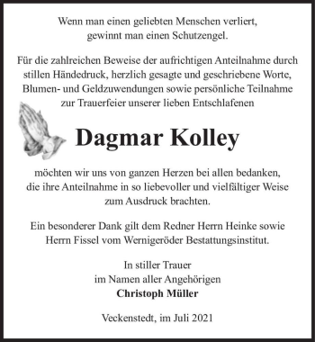 Traueranzeige von Dagmar Kolley  von Magdeburger Volksstimme