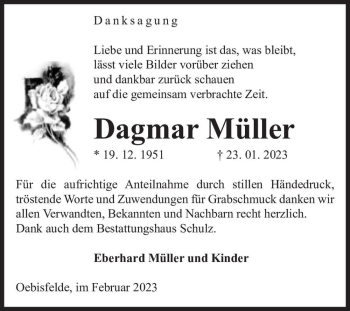 Traueranzeige von Dagmar Müller von Magdeburger Volksstimme