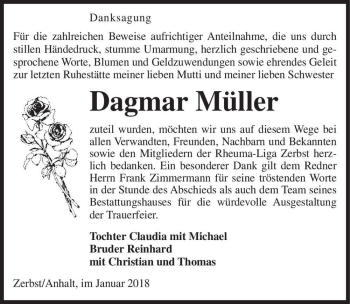 Traueranzeige von Dagmar Müller  von Magdeburger Volksstimme