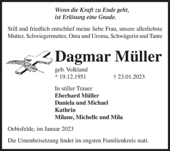 Traueranzeige von Dagmar Müller von Magdeburger Volksstimme