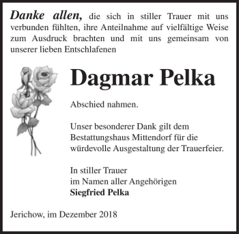 Traueranzeige von Dagmar Pelka  von Magdeburger Volksstimme