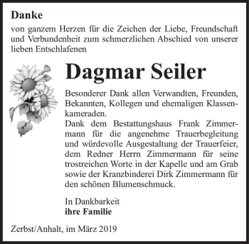 Traueranzeige von Dagmar Seiler  von Magdeburger Volksstimme