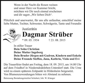 Traueranzeige von Dagmar Strüber  von Magdeburger Volksstimme