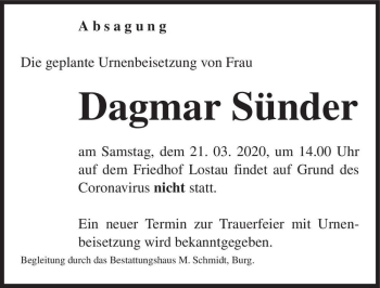 Traueranzeige von Dagmar Sünder  von Magdeburger Volksstimme