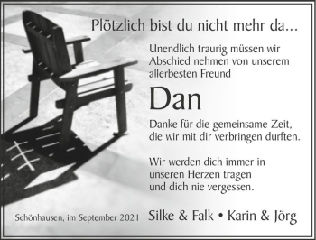 Traueranzeige von Dan  von Magdeburger Volksstimme