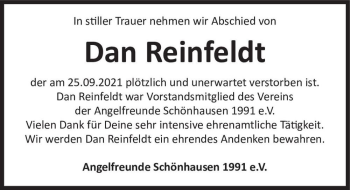 Traueranzeige von Dan Reinfeldt  von Magdeburger Volksstimme