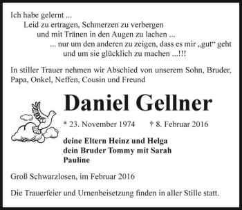 Traueranzeige von Daniel Gellner  von Magdeburger Volksstimme