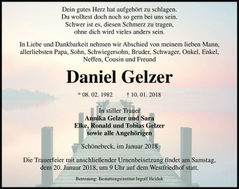 Traueranzeige von Daniel Gelzer  von Magdeburger Volksstimme