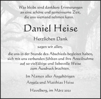 Traueranzeige von Daniel Heise  von Magdeburger Volksstimme