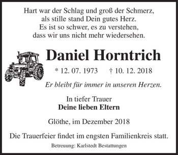 Traueranzeige von Daniel Horntrich  von Magdeburger Volksstimme