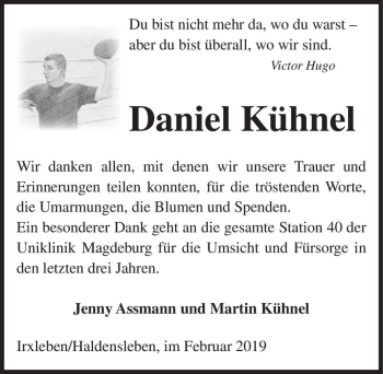 Traueranzeige von Daniel Kühnel  von Magdeburger Volksstimme