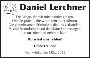 Traueranzeige von Daniel Lerchner  von Magdeburger Volksstimme