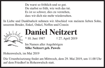 Traueranzeige von Daniel Neitzert  von Magdeburger Volksstimme