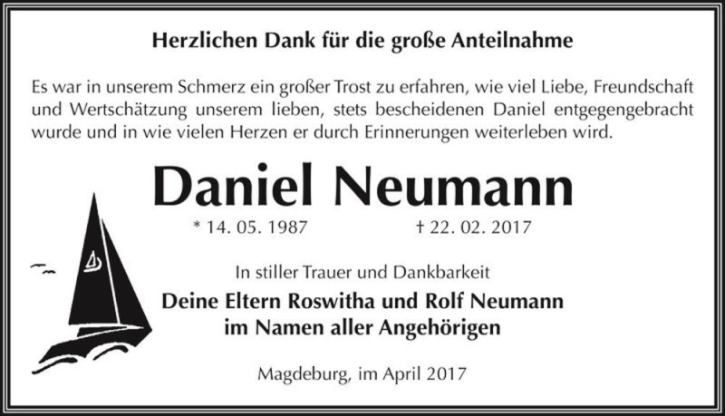  Traueranzeige für Daniel Neumann  vom 01.04.2017 aus Magdeburger Volksstimme