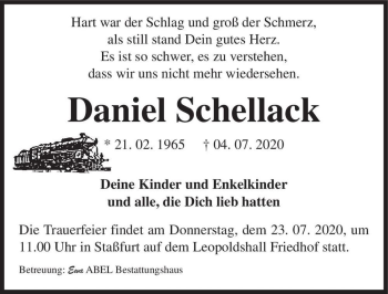 Traueranzeige von Daniel Schellack  von Magdeburger Volksstimme