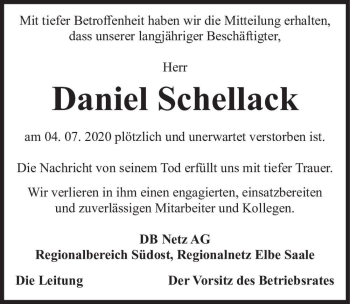 Traueranzeige von Daniel Schellack  von Magdeburger Volksstimme