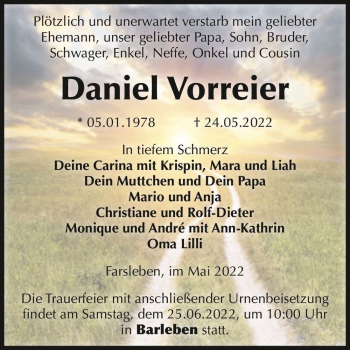 Traueranzeige von Daniel Vorreier  von Magdeburger Volksstimme