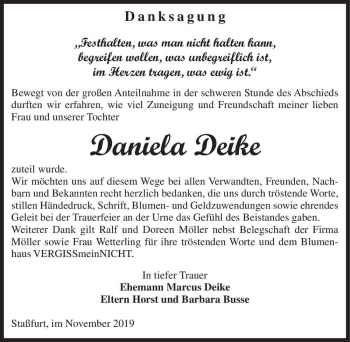 Traueranzeige von Daniela Deike  von Magdeburger Volksstimme