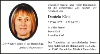 Traueranzeige von Daniela Kloß  von Magdeburger Volksstimme