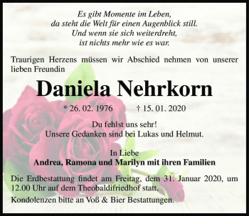 Traueranzeige von Daniela Nehrkorn  von Magdeburger Volksstimme