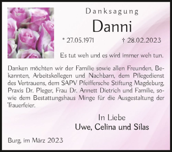 Traueranzeige von Daniela Nowak  von Magdeburger Volksstimme
