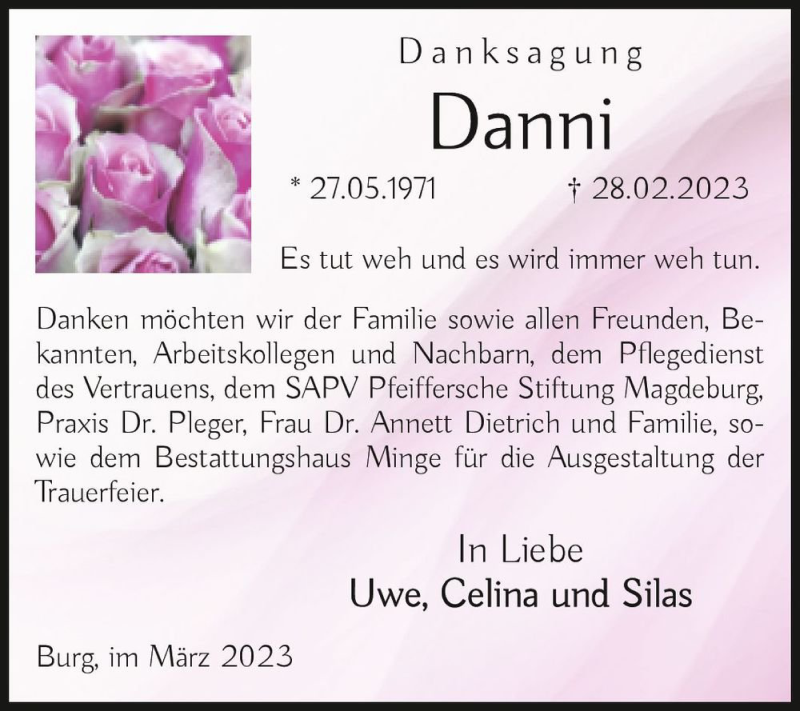  Traueranzeige für Daniela Nowak  vom 25.03.2023 aus Magdeburger Volksstimme