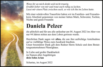 Traueranzeige von Daniela Pelzer  von Magdeburger Volksstimme