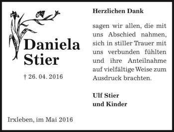 Traueranzeige von Daniela Stier  von Magdeburger Volksstimme