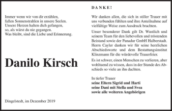 Traueranzeige von Danilo Kirsch  von Magdeburger Volksstimme