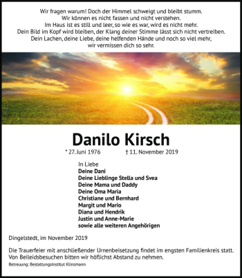 Traueranzeige von Danilo Kirsch  von Magdeburger Volksstimme