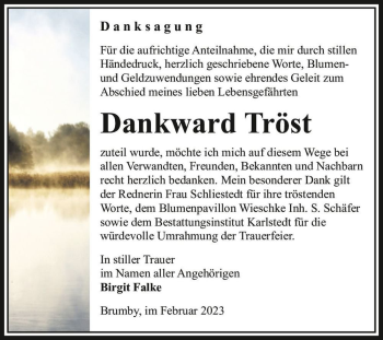 Traueranzeige von Dankward Tröst  von Magdeburger Volksstimme