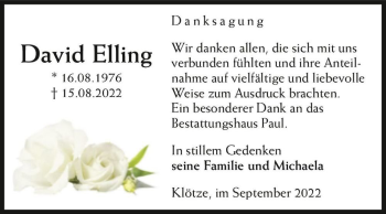 Traueranzeige von David Elling  von Magdeburger Volksstimme