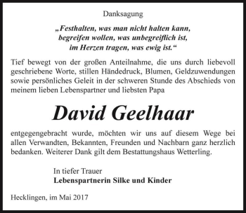 Traueranzeige von David Geelhaar  von Magdeburger Volksstimme