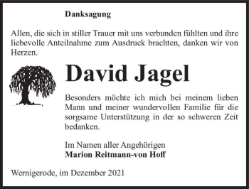 Traueranzeige von David Jagel  von Magdeburger Volksstimme