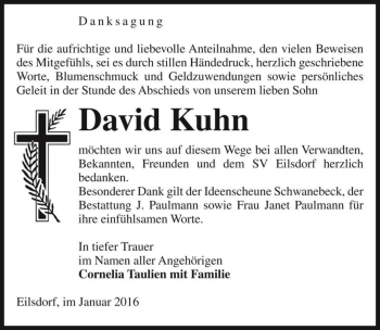 Traueranzeige von David Kuhn  von Magdeburger Volksstimme