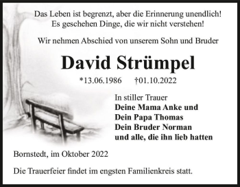 Traueranzeige von David Strümpel  von Magdeburger Volksstimme