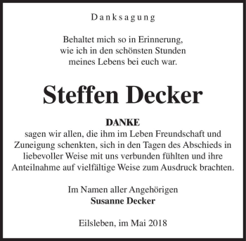 Traueranzeige von Decker Steffen  von Magdeburger Volksstimme