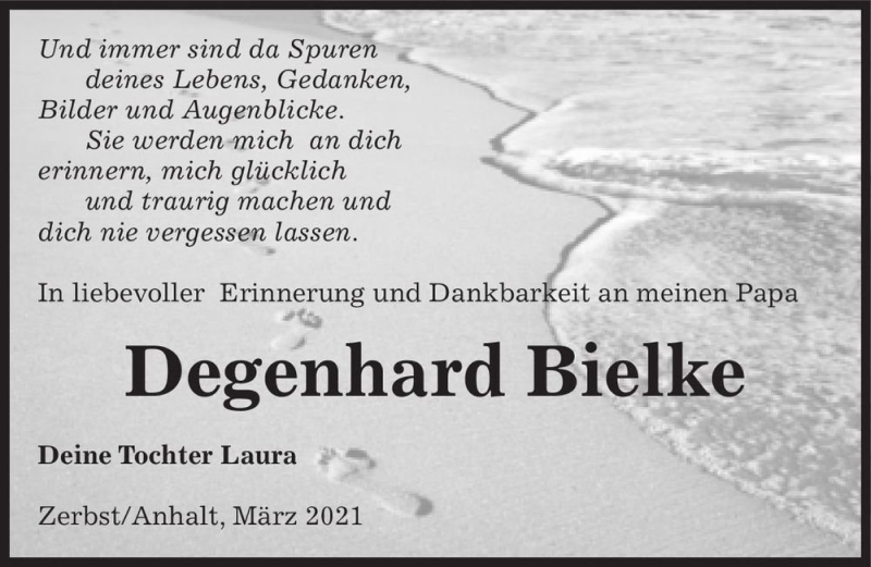  Traueranzeige für Degenhard Bielke  vom 13.03.2021 aus Magdeburger Volksstimme
