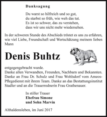 Traueranzeige von Denis Buhtz  von Magdeburger Volksstimme