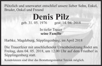 Traueranzeige von Denis Pilz  von Magdeburger Volksstimme