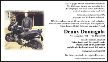 Traueranzeige von Denny Domagala  von Magdeburger Volksstimme