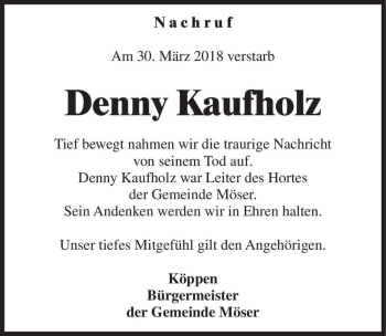 Traueranzeige von Denny Kaufholz  von Magdeburger Volksstimme